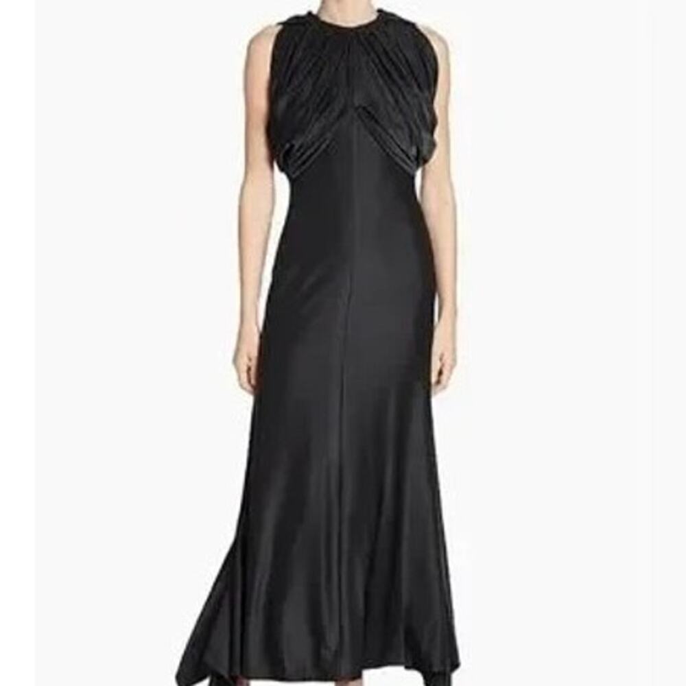 Rabanne Draped Bust Jewel Neck Sleeveless A Line Maxi Dress 36 Black